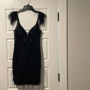 Social Beaded Feather V-Neck Mini Dress